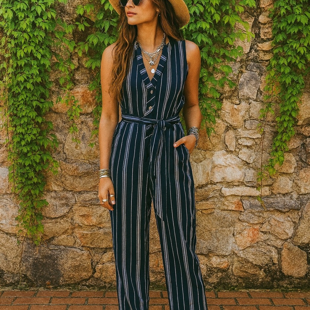 NWT LAUNDRY BY SHELLI SEGAL Navy and White Midnight Jumpsuit, 2